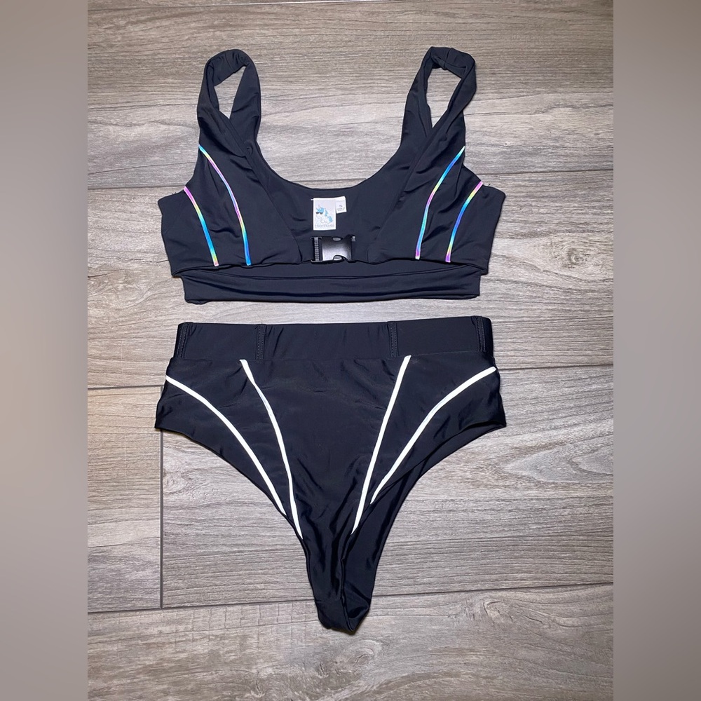 EUC Like New I Heart Raves Two Piece Reflective Bikini Outfit Cheeky Sexy